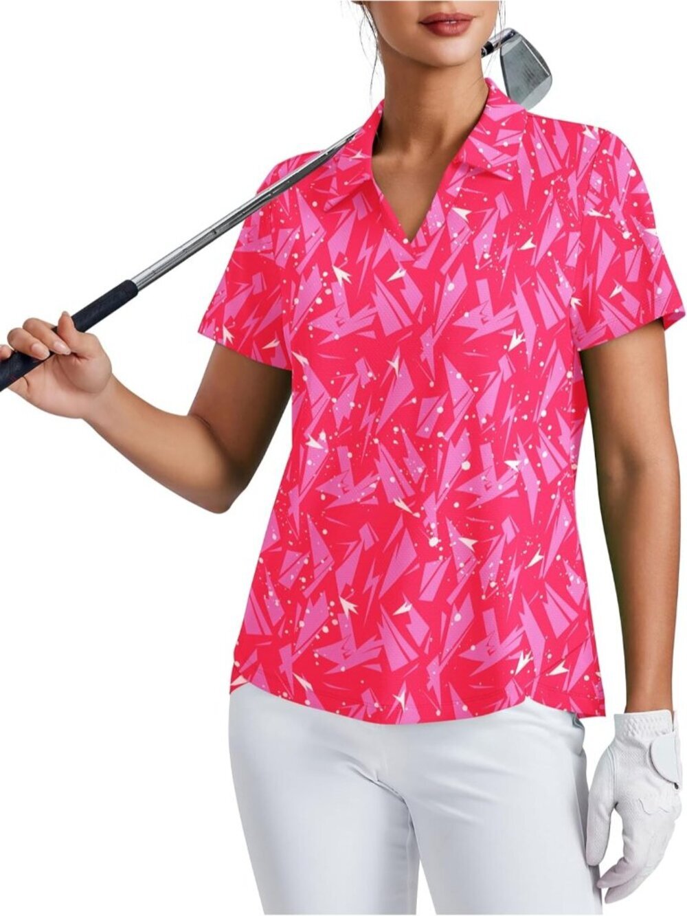 PINSPARK Womens Golf Shirt Short Sleeve Polo Shirts UPF 50+ Tennis Top V-Neck Wo